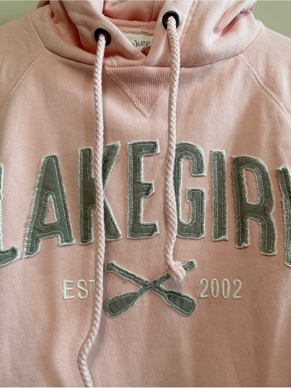 NWOT LakeGirl Peach Pink Pullover Hoodie with Embroidered Logo Sz L - Picture 3 of 3